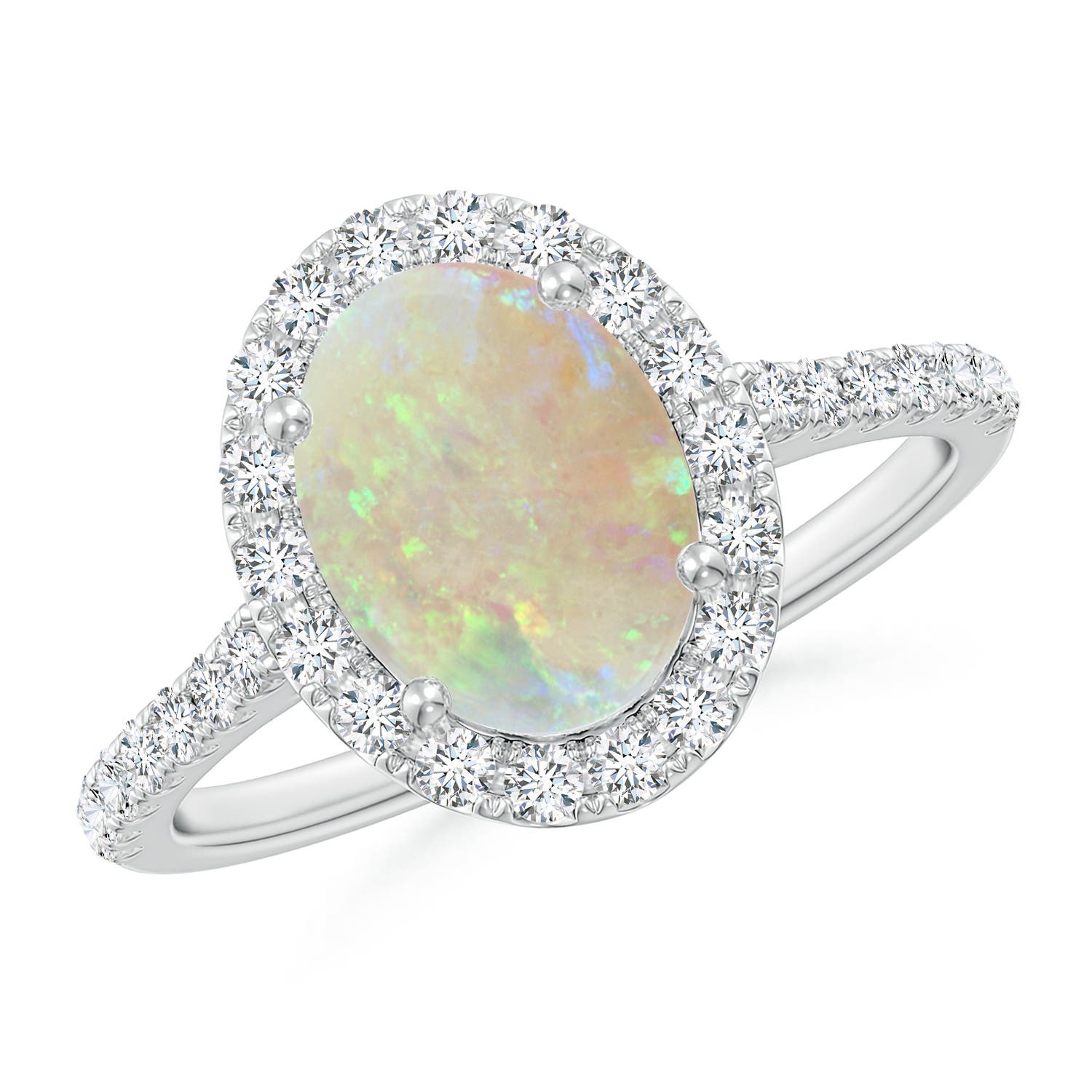 Double Claw-Set Oval Opal Halo Ring with Diamonds | Angara