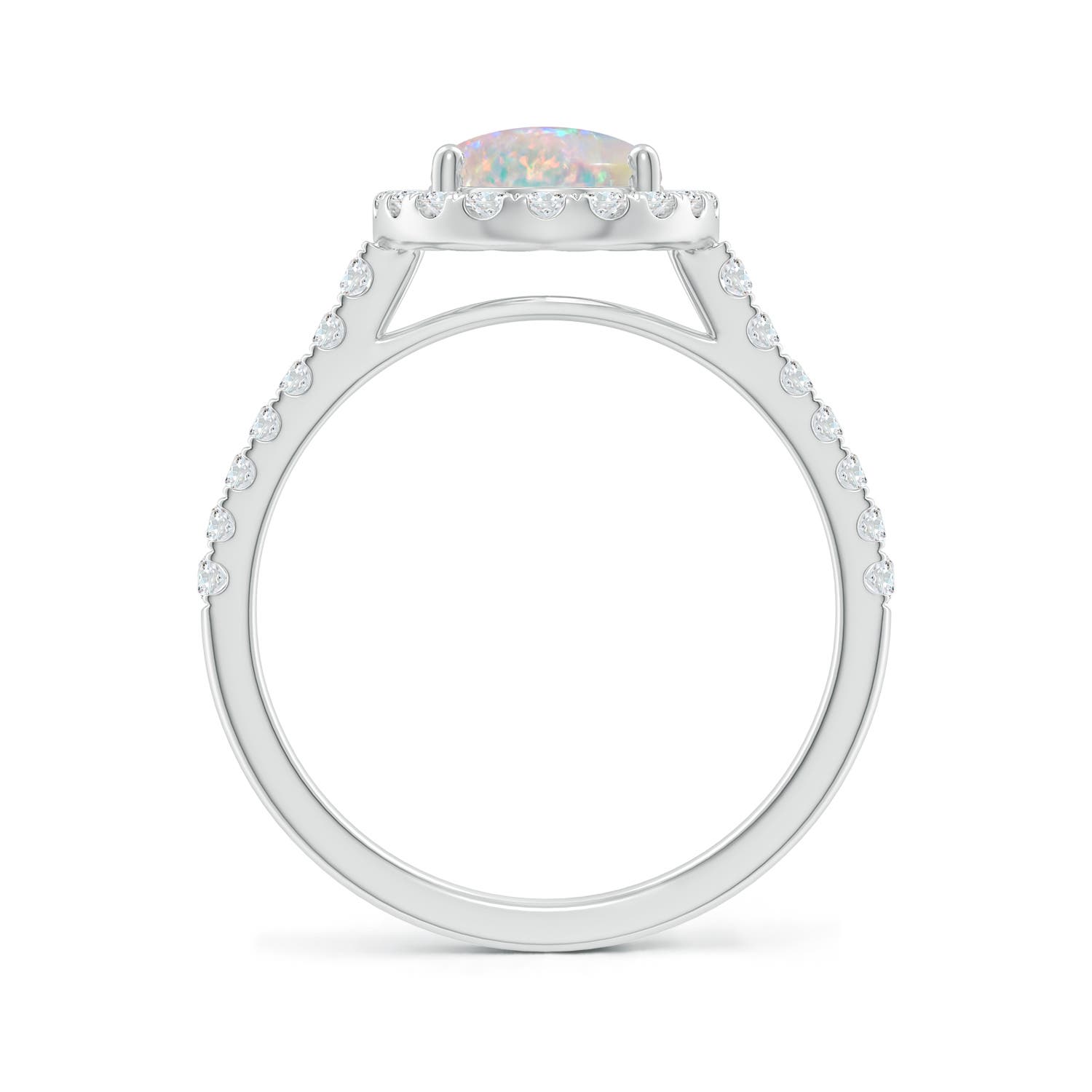 9x7mm AAAA Prong-Set Oval Opal Halo Ring with Diamonds in P950 Platinum