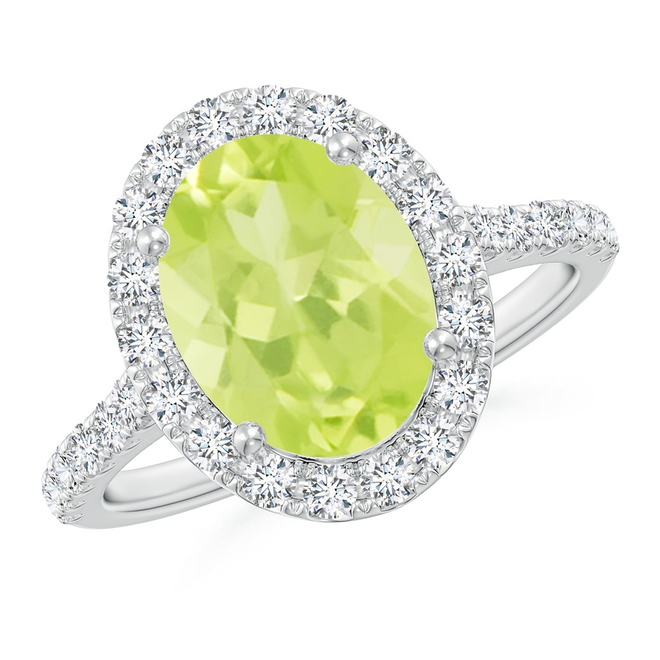 10x8mm A Double Claw-Set Oval Peridot Halo Ring with Diamonds in P950 Platinum 