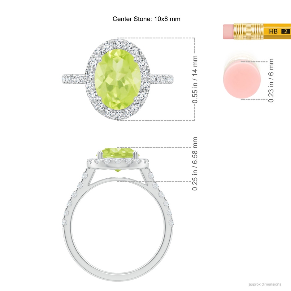 10x8mm A Double Claw-Set Oval Peridot Halo Ring with Diamonds in P950 Platinum ruler