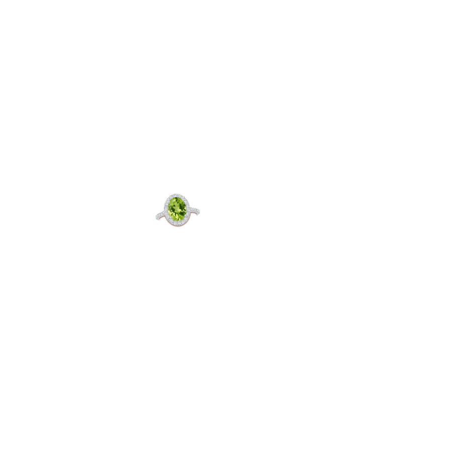 10x8mm AAA Double Claw-Set Oval Peridot Halo Ring with Diamonds in White Gold hand