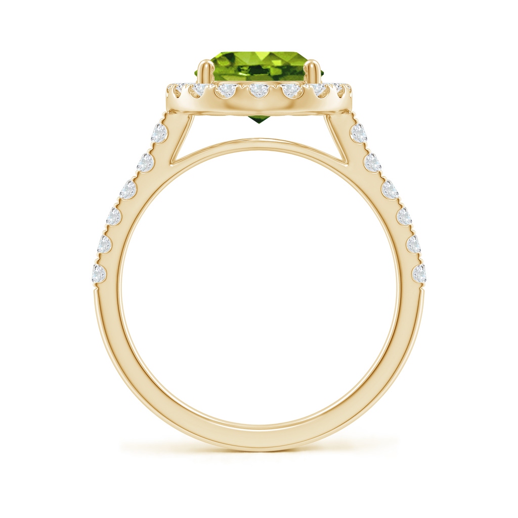 10x8mm AAAA Double Claw-Set Oval Peridot Halo Ring with Diamonds in Yellow Gold Side-1
