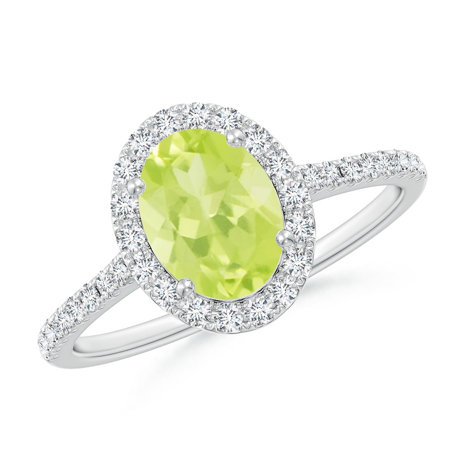 8x6mm A Double Claw-Set Oval Peridot Halo Ring with Diamonds in P950 Platinum 