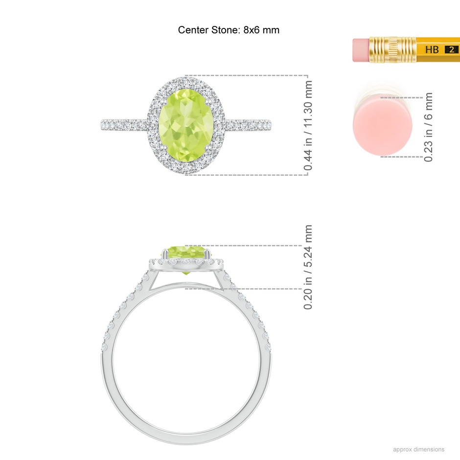8x6mm A Double Claw-Set Oval Peridot Halo Ring with Diamonds in P950 Platinum ruler