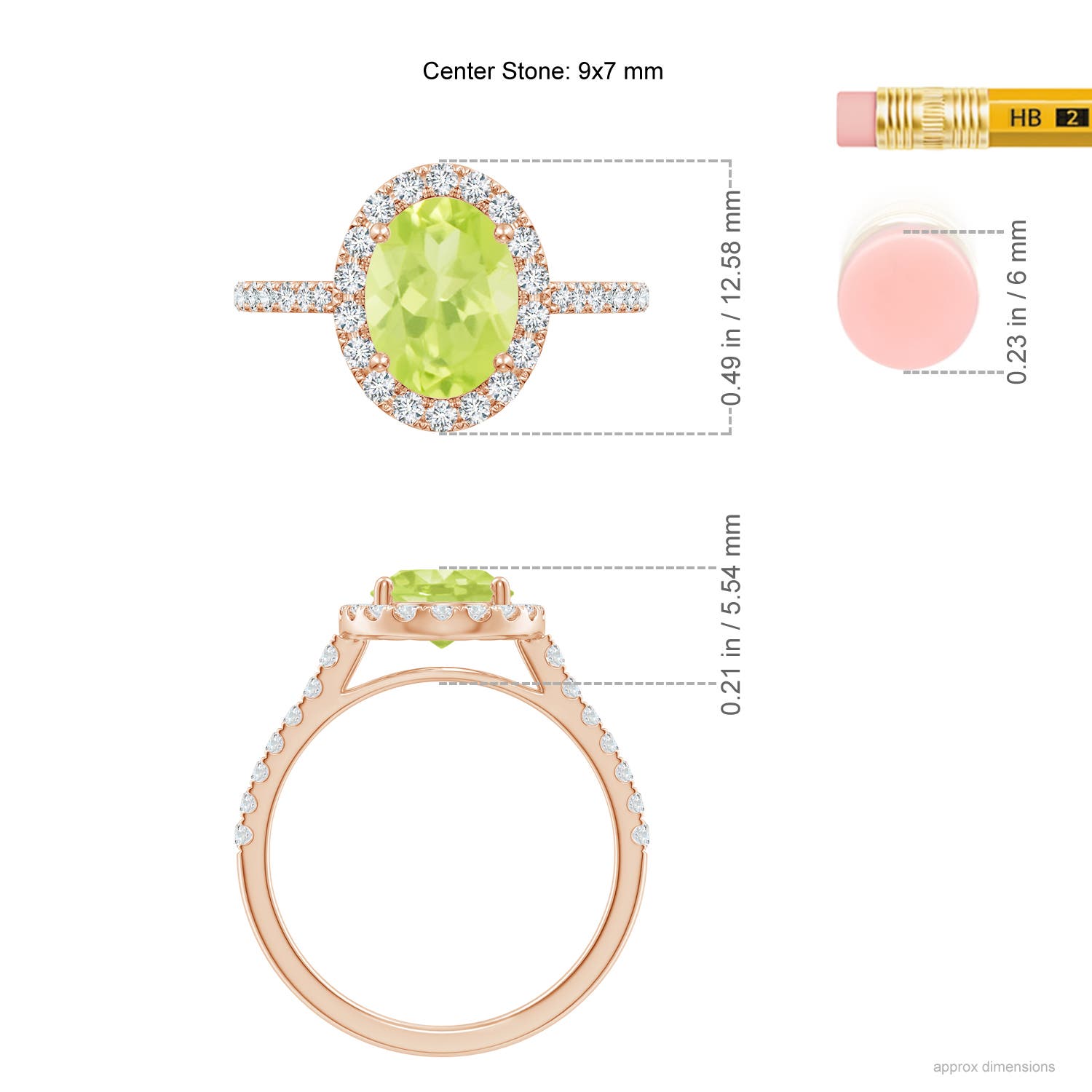 A - Peridot / 2.35 CT / 14 KT Rose Gold