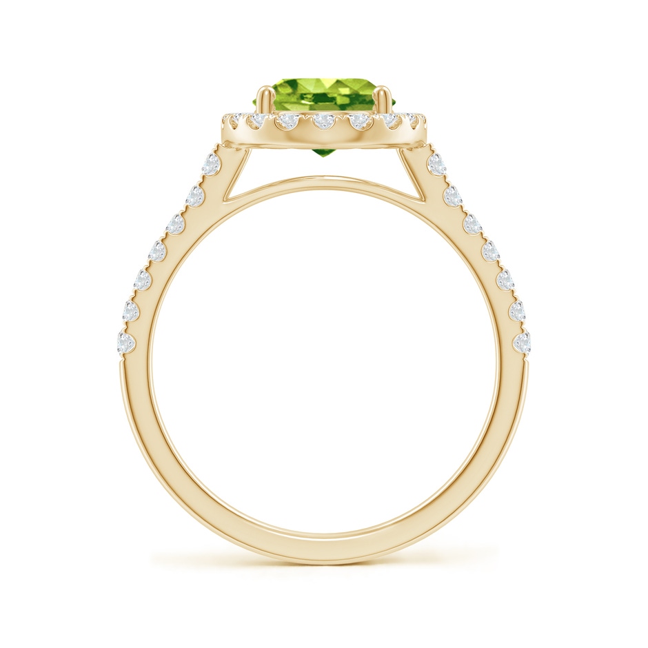 9x7mm AAA Double Claw-Set Oval Peridot Halo Ring with Diamonds in Yellow Gold side 199