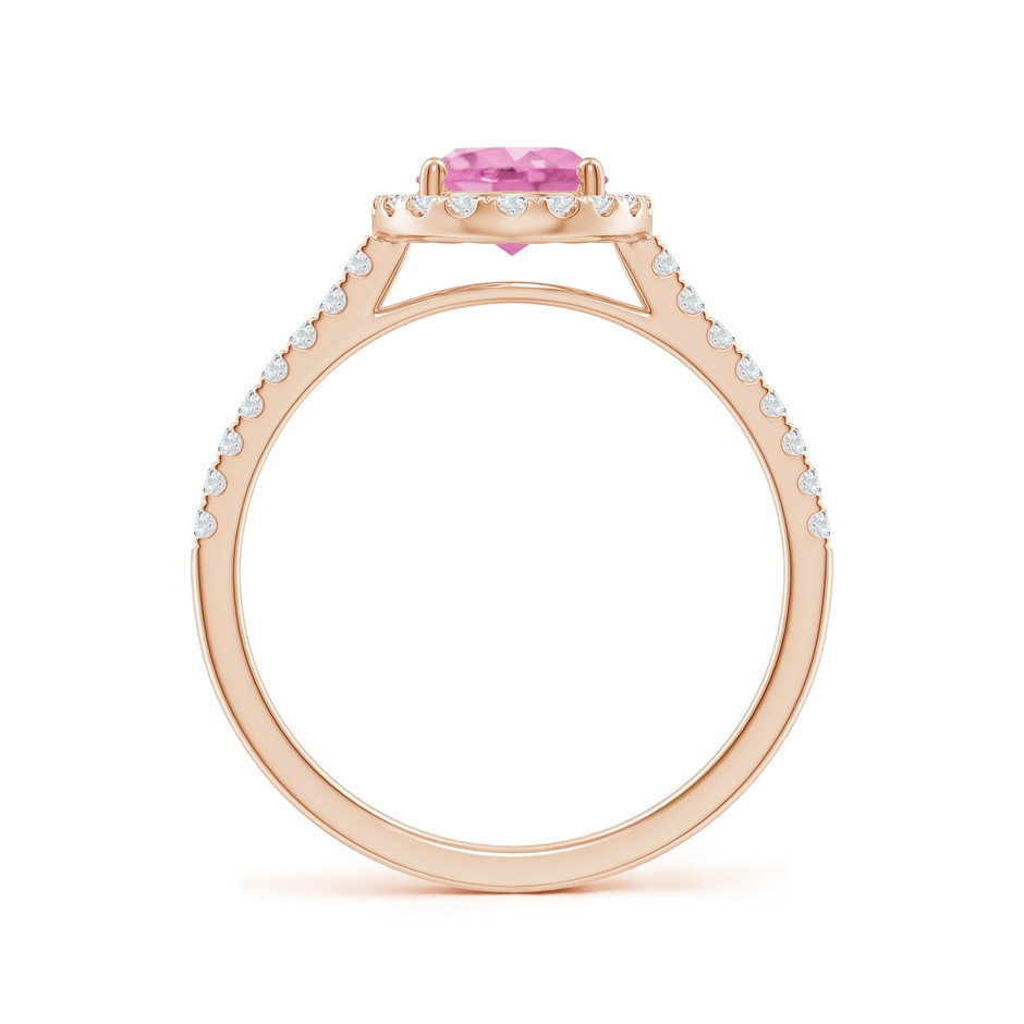 8x6mm A Double Claw-Set Oval Pink Sapphire Halo Ring with Diamonds in Rose Gold side-1