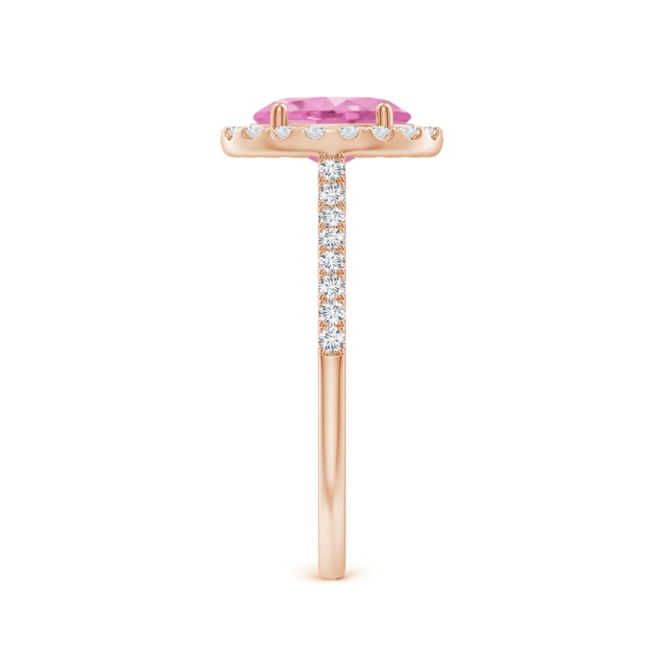 8x6mm A Double Claw-Set Oval Pink Sapphire Halo Ring with Diamonds in Rose Gold side-2