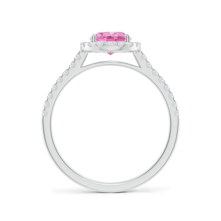 8x6mm A Double Claw-Set Oval Pink Sapphire Halo Ring with Diamonds in White Gold side-1
