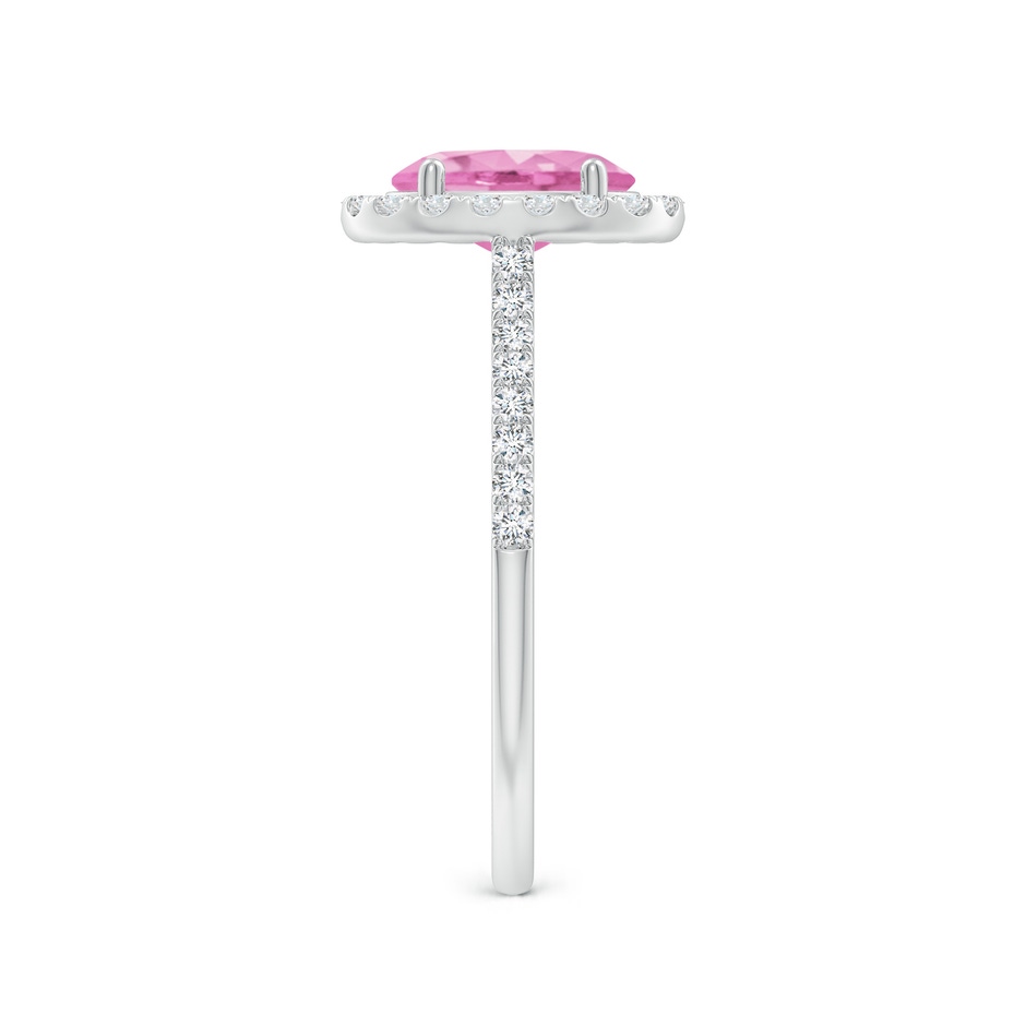 8x6mm A Double Claw-Set Oval Pink Sapphire Halo Ring with Diamonds in White Gold side-2