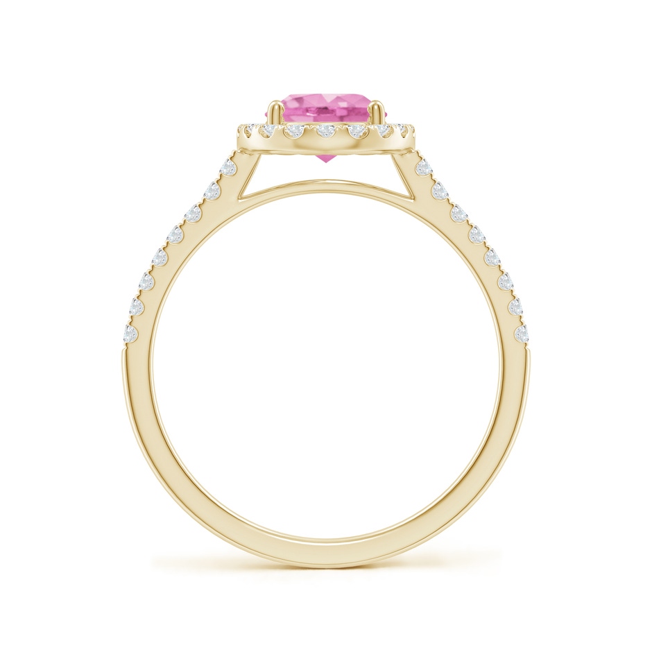 8x6mm A Double Claw-Set Oval Pink Sapphire Halo Ring with Diamonds in Yellow Gold side-1