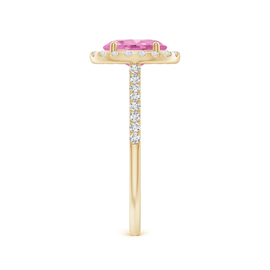 8x6mm A Double Claw-Set Oval Pink Sapphire Halo Ring with Diamonds in Yellow Gold side-2