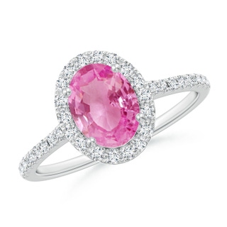 8x6mm AA Double Claw-Set Oval Pink Sapphire Halo Ring with Diamonds in P950 Platinum