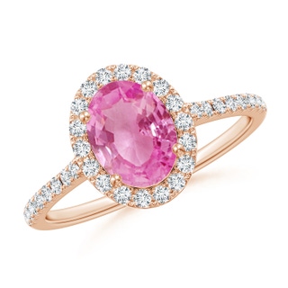 8x6mm AA Double Claw-Set Oval Pink Sapphire Halo Ring with Diamonds in Rose Gold