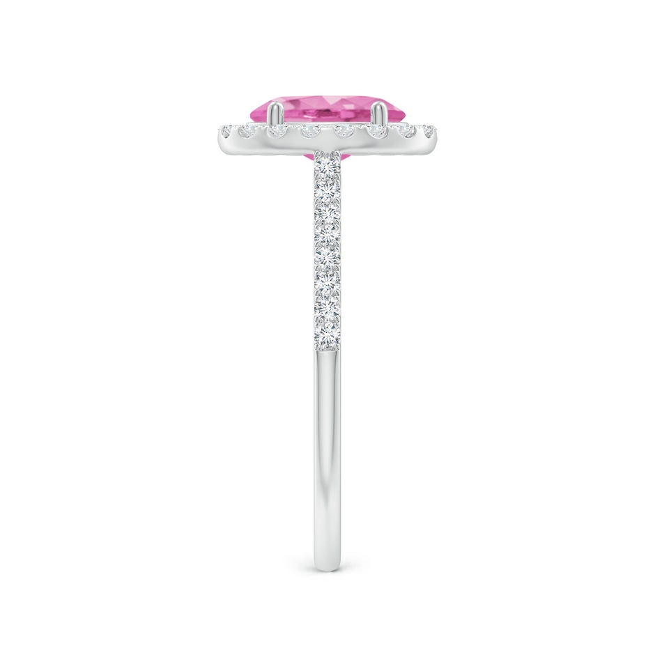 8x6mm AA Double Claw-Set Oval Pink Sapphire Halo Ring with Diamonds in White Gold side-2