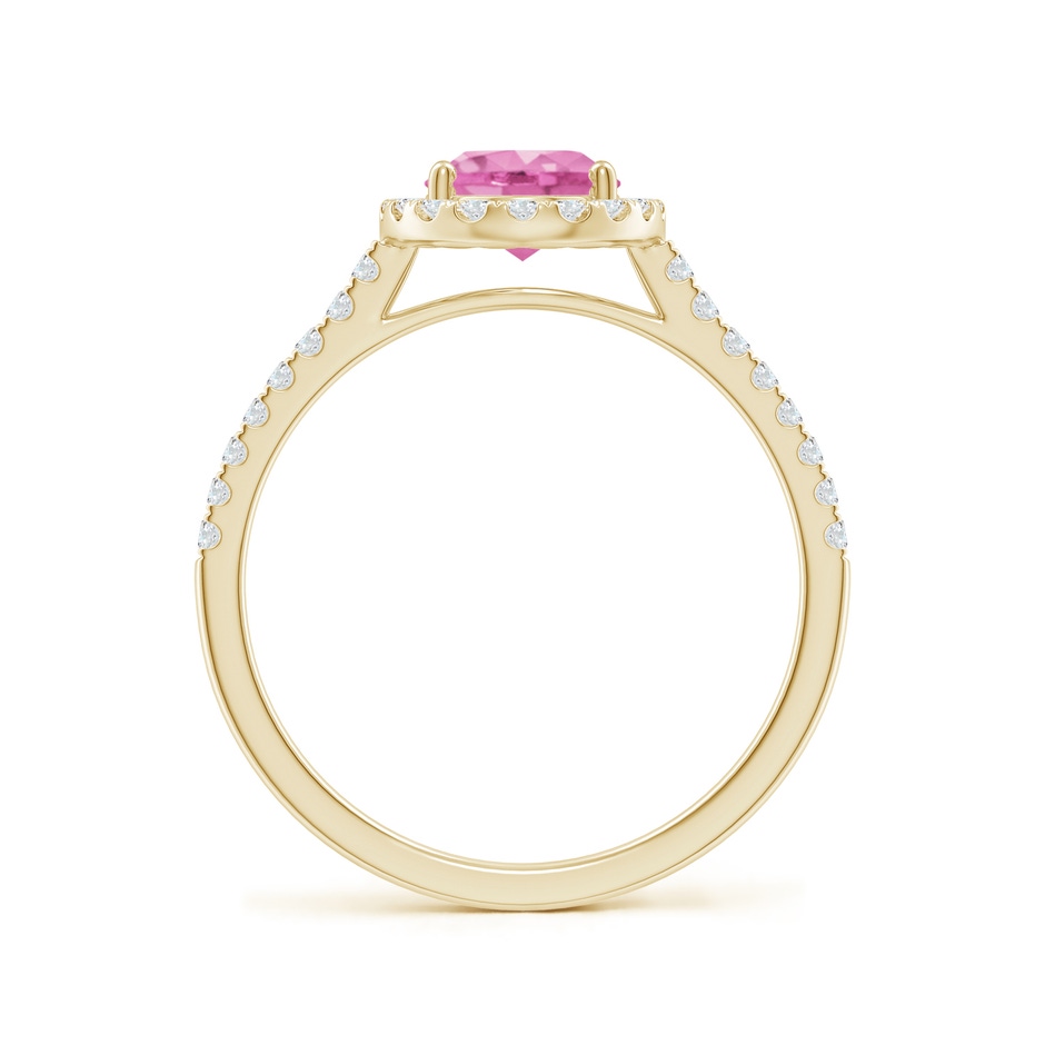 8x6mm AA Double Claw-Set Oval Pink Sapphire Halo Ring with Diamonds in Yellow Gold side-1