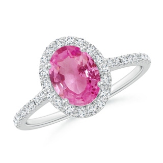 8x6mm AAA Double Claw-Set Oval Pink Sapphire Halo Ring with Diamonds in P950 Platinum