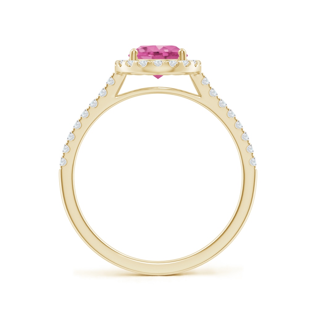 8x6mm AAA Double Claw-Set Oval Pink Sapphire Halo Ring with Diamonds in Yellow Gold - side_1