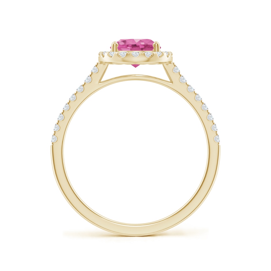 8x6mm AAA Double Claw-Set Oval Pink Sapphire Halo Ring with Diamonds in Yellow Gold side-1