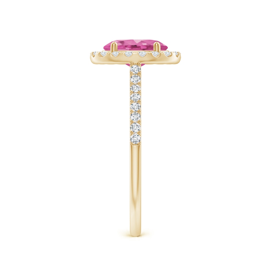 8x6mm AAA Double Claw-Set Oval Pink Sapphire Halo Ring with Diamonds in Yellow Gold side-2