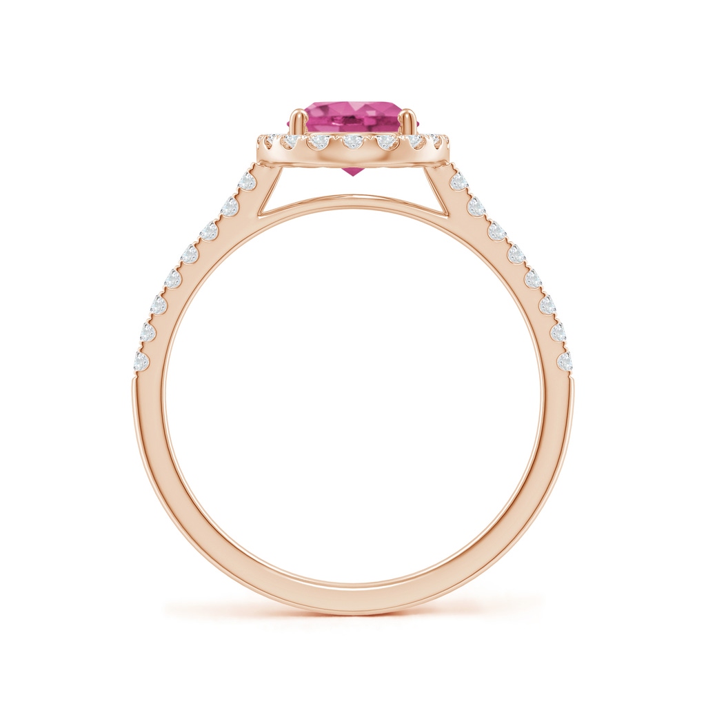 8x6mm AAAA Double Claw-Set Oval Pink Sapphire Halo Ring with Diamonds in Rose Gold - side_1