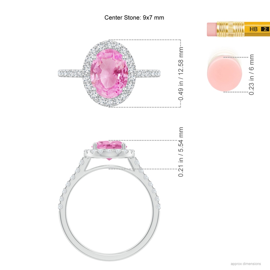 9x7mm A Double Claw-Set Oval Pink Sapphire Halo Ring with Diamonds in P950 Platinum ruler