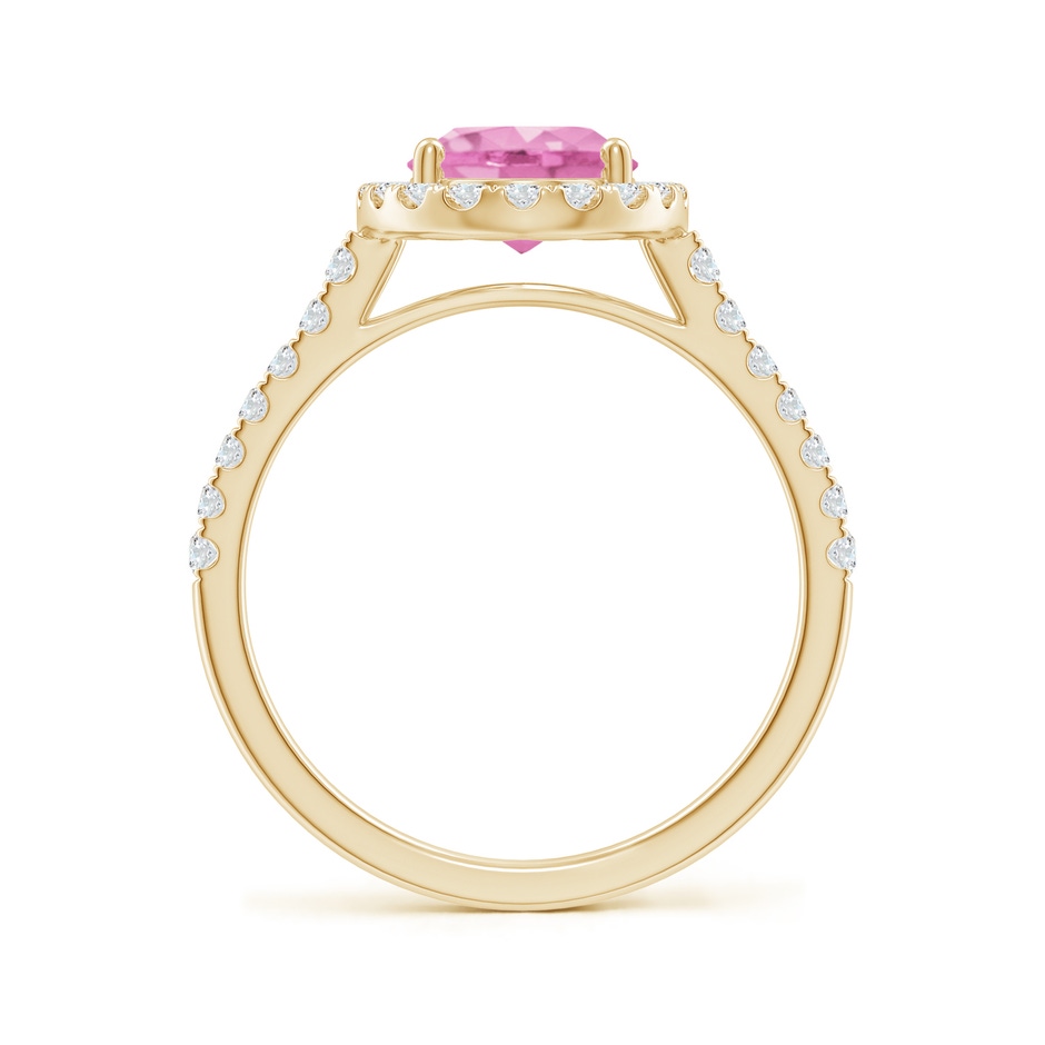 9x7mm A Double Claw-Set Oval Pink Sapphire Halo Ring with Diamonds in Yellow Gold side-1