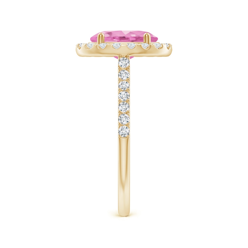 9x7mm A Double Claw-Set Oval Pink Sapphire Halo Ring with Diamonds in Yellow Gold side-2