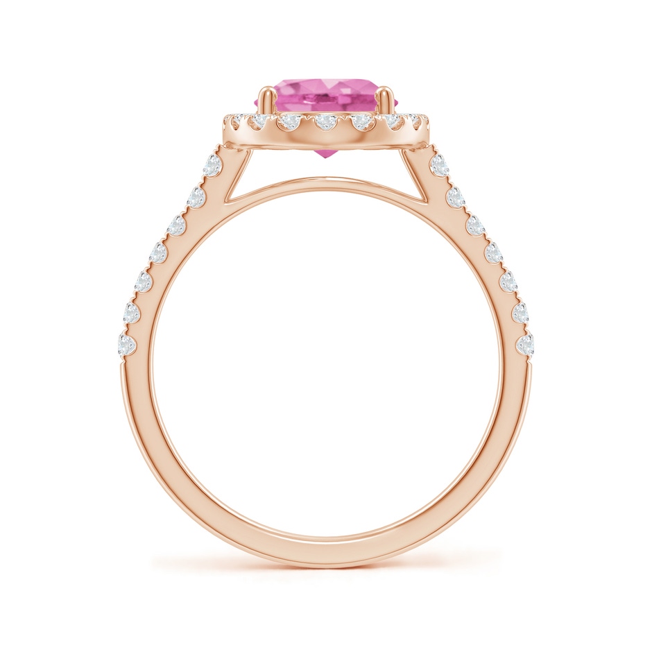 9x7mm AA Double Claw-Set Oval Pink Sapphire Halo Ring with Diamonds in Rose Gold side-1