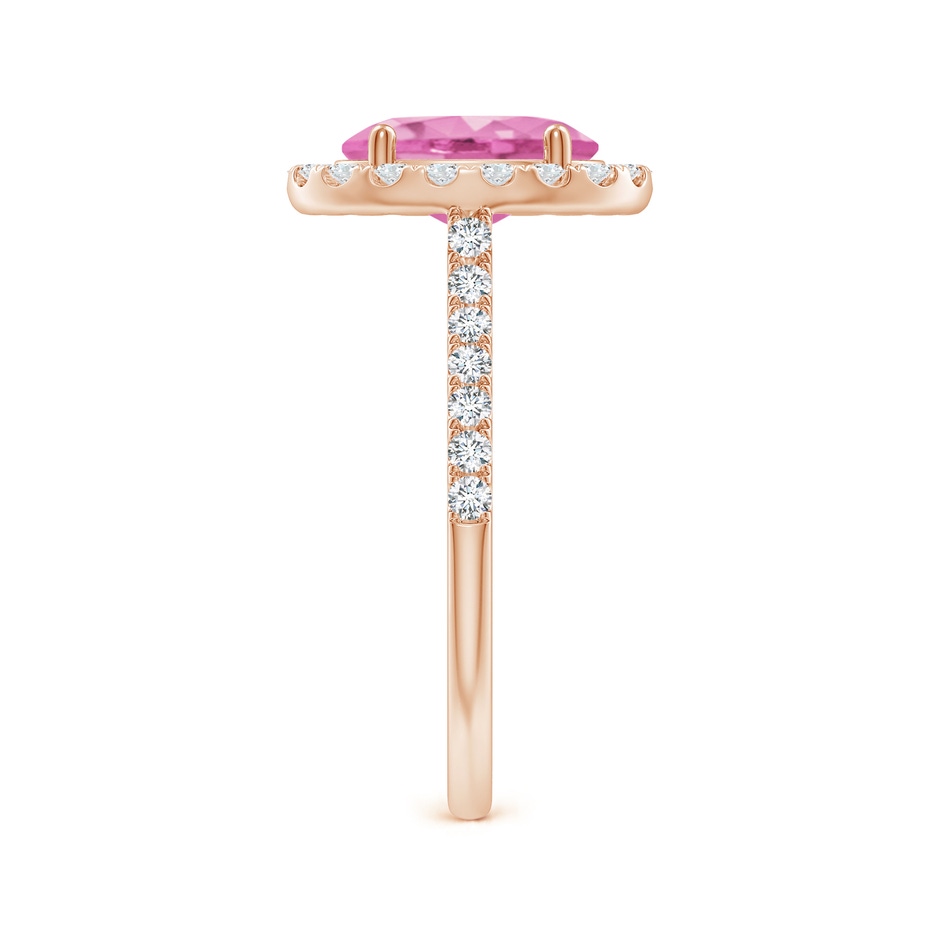 9x7mm AA Double Claw-Set Oval Pink Sapphire Halo Ring with Diamonds in Rose Gold side-2