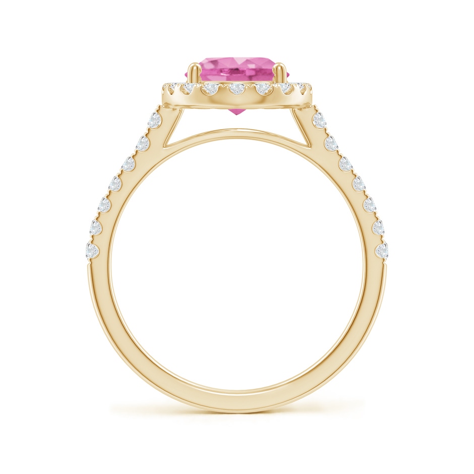 9x7mm AA Double Claw-Set Oval Pink Sapphire Halo Ring with Diamonds in Yellow Gold side-1