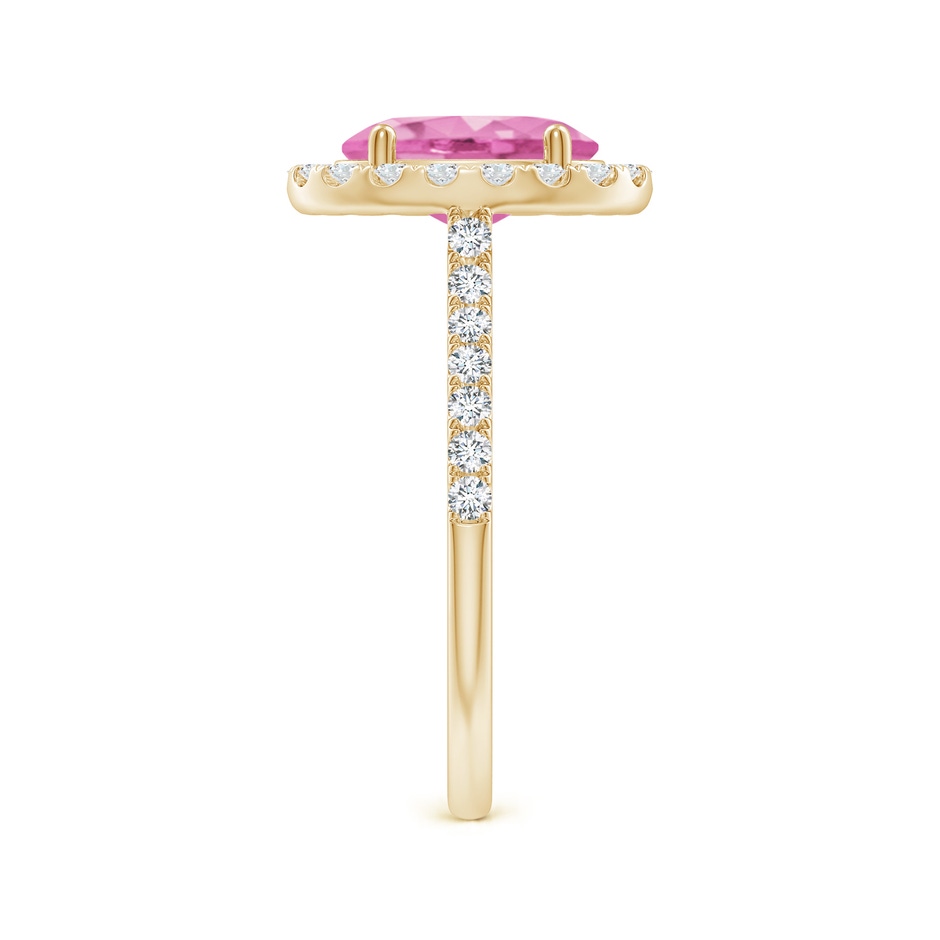 9x7mm AA Double Claw-Set Oval Pink Sapphire Halo Ring with Diamonds in Yellow Gold side-2