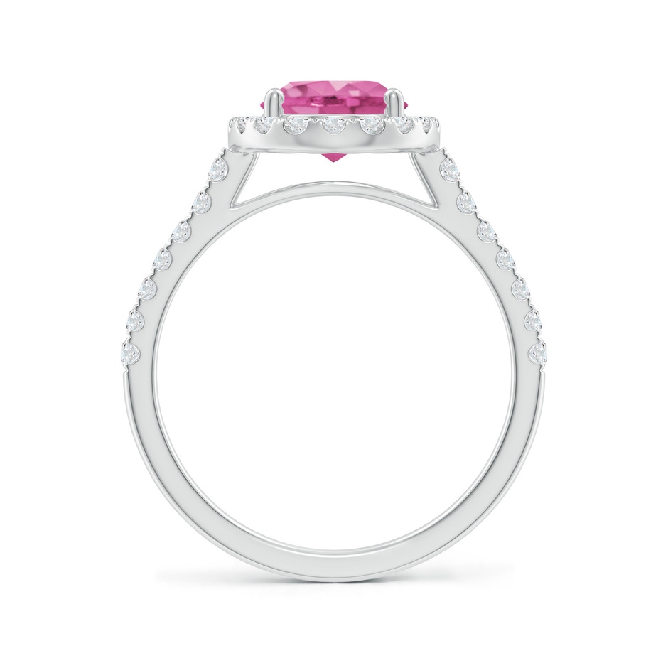 9x7mm AAA Double Claw-Set Oval Pink Sapphire Halo Ring with Diamonds in P950 Platinum side-1