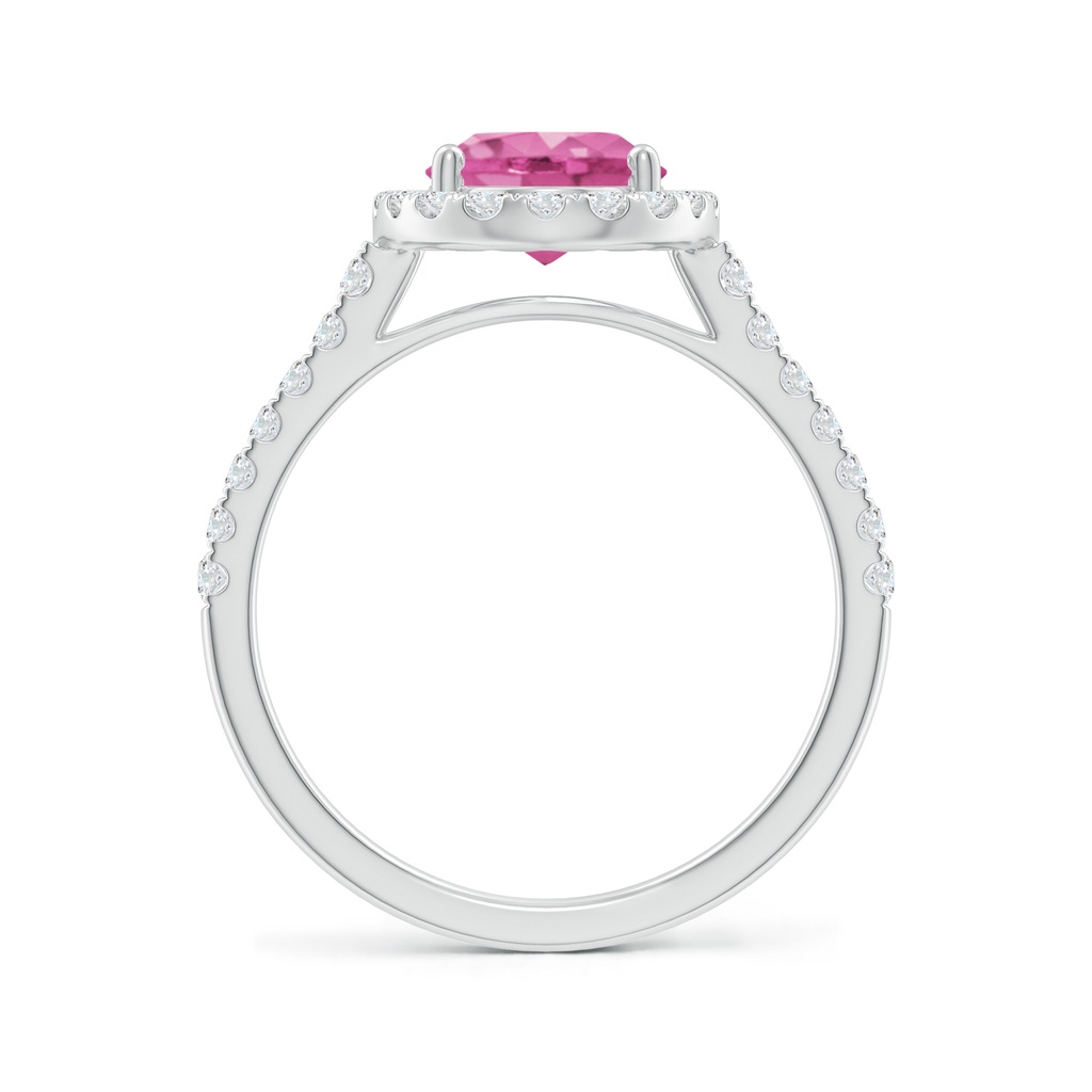 9x7mm AAA Double Claw-Set Oval Pink Sapphire Halo Ring with Diamonds in White Gold Side-1