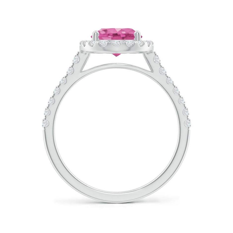 9x7mm AAA Double Claw-Set Oval Pink Sapphire Halo Ring with Diamonds in White Gold side-1