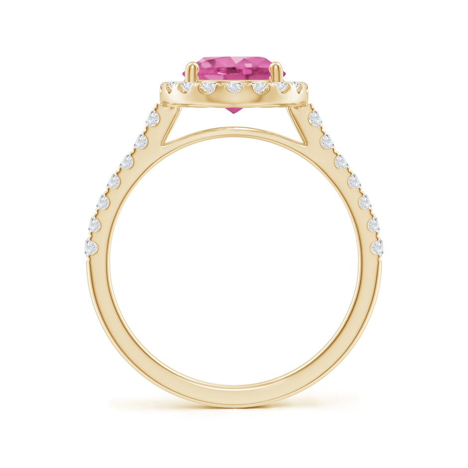 9x7mm AAA Double Claw-Set Oval Pink Sapphire Halo Ring with Diamonds in Yellow Gold side-1