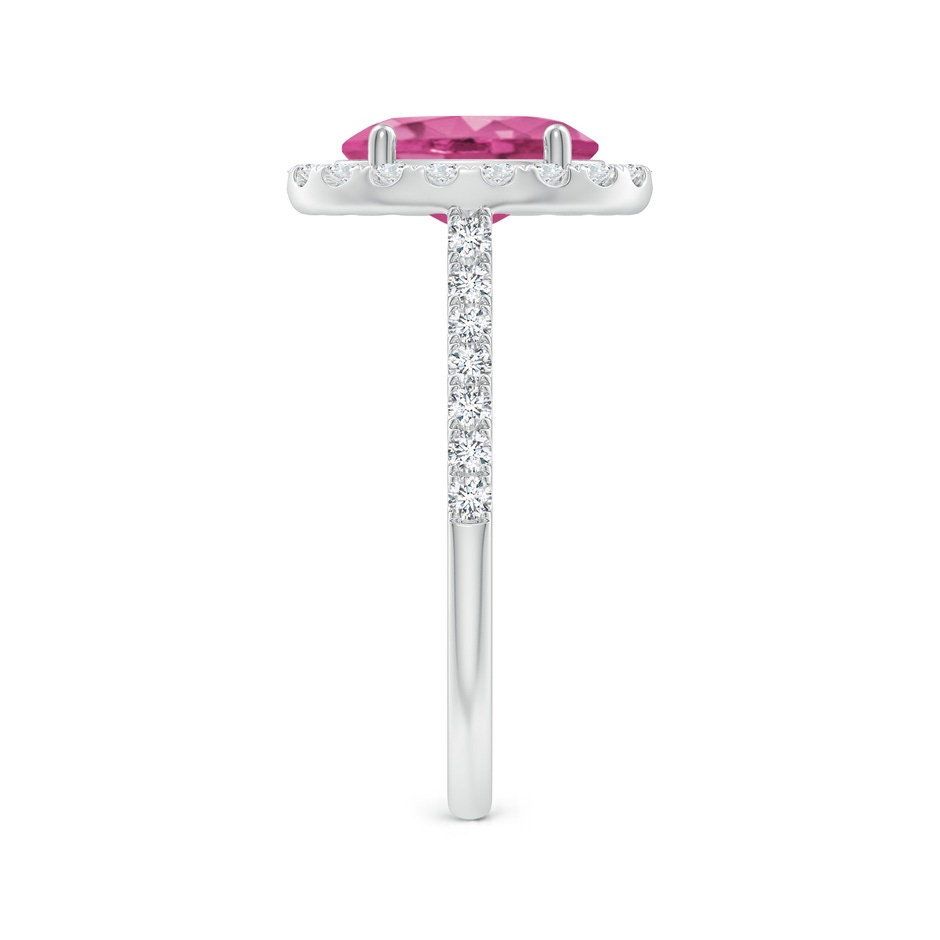9x7mm AAAA Double Claw-Set Oval Pink Sapphire Halo Ring with Diamonds in P950 Platinum side-2