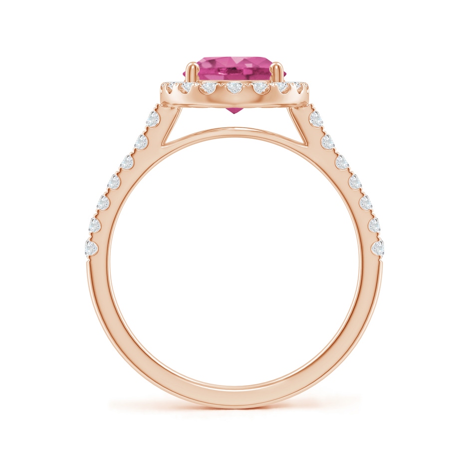 9x7mm AAAA Double Claw-Set Oval Pink Sapphire Halo Ring with Diamonds in Rose Gold side-1