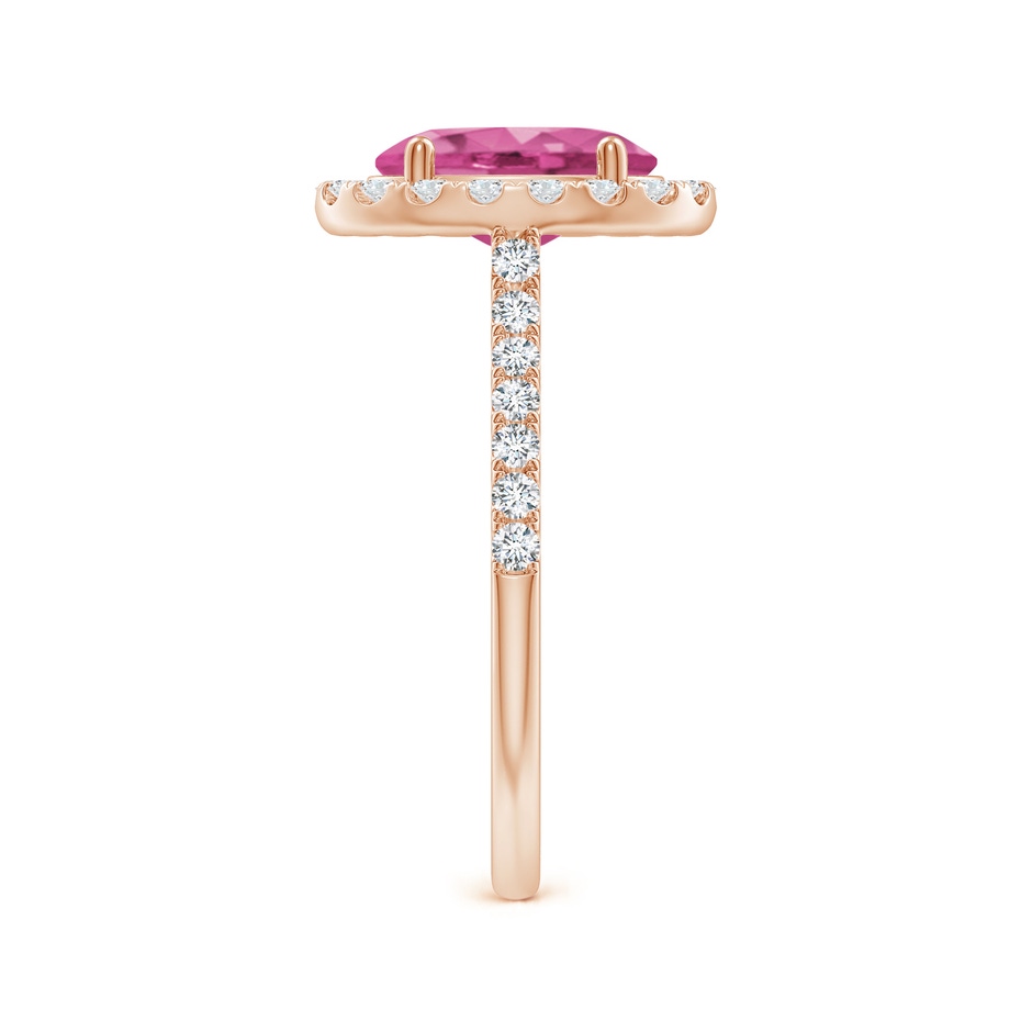9x7mm AAAA Double Claw-Set Oval Pink Sapphire Halo Ring with Diamonds in Rose Gold side-2