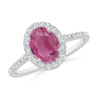 8x6mm AAA Double Claw-Set Oval Pink Tourmaline Halo Ring with Diamonds in P950 Platinum