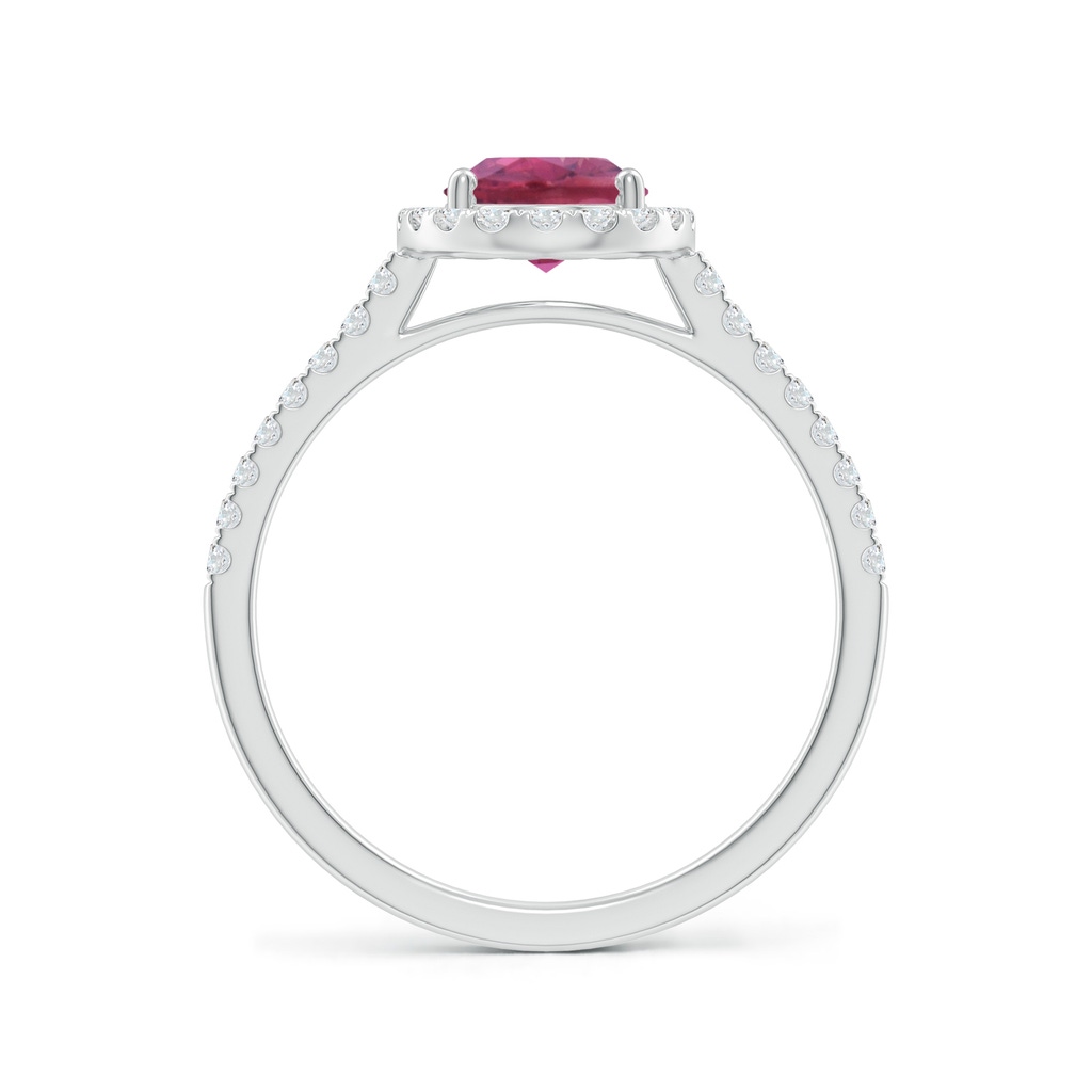 8x6mm AAA Double Claw-Set Oval Pink Tourmaline Halo Ring with Diamonds in White Gold Side-1