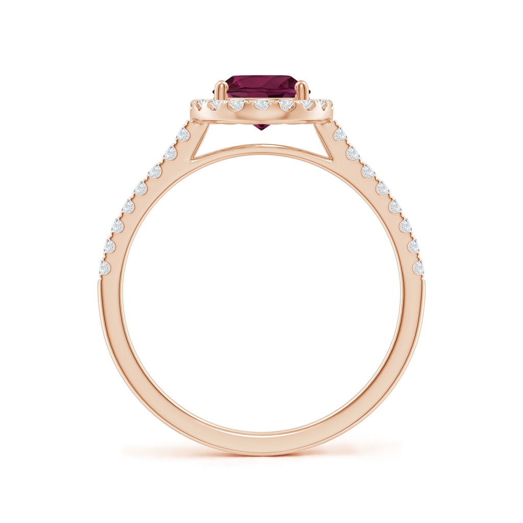 8x6mm AA Double Claw-Set Oval Rhodolite Halo Ring with Diamonds in Rose Gold Side-1