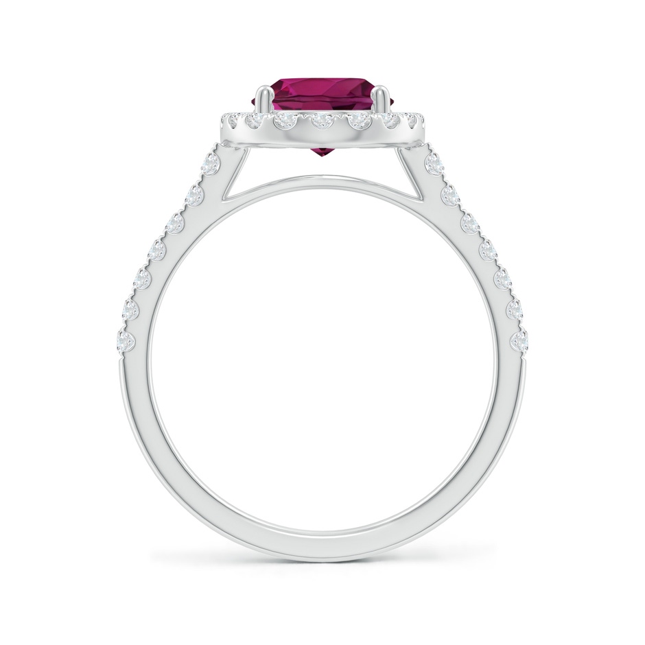 9x7mm AAA Double Claw-Set Oval Rhodolite Halo Ring with Diamonds in White Gold side-1