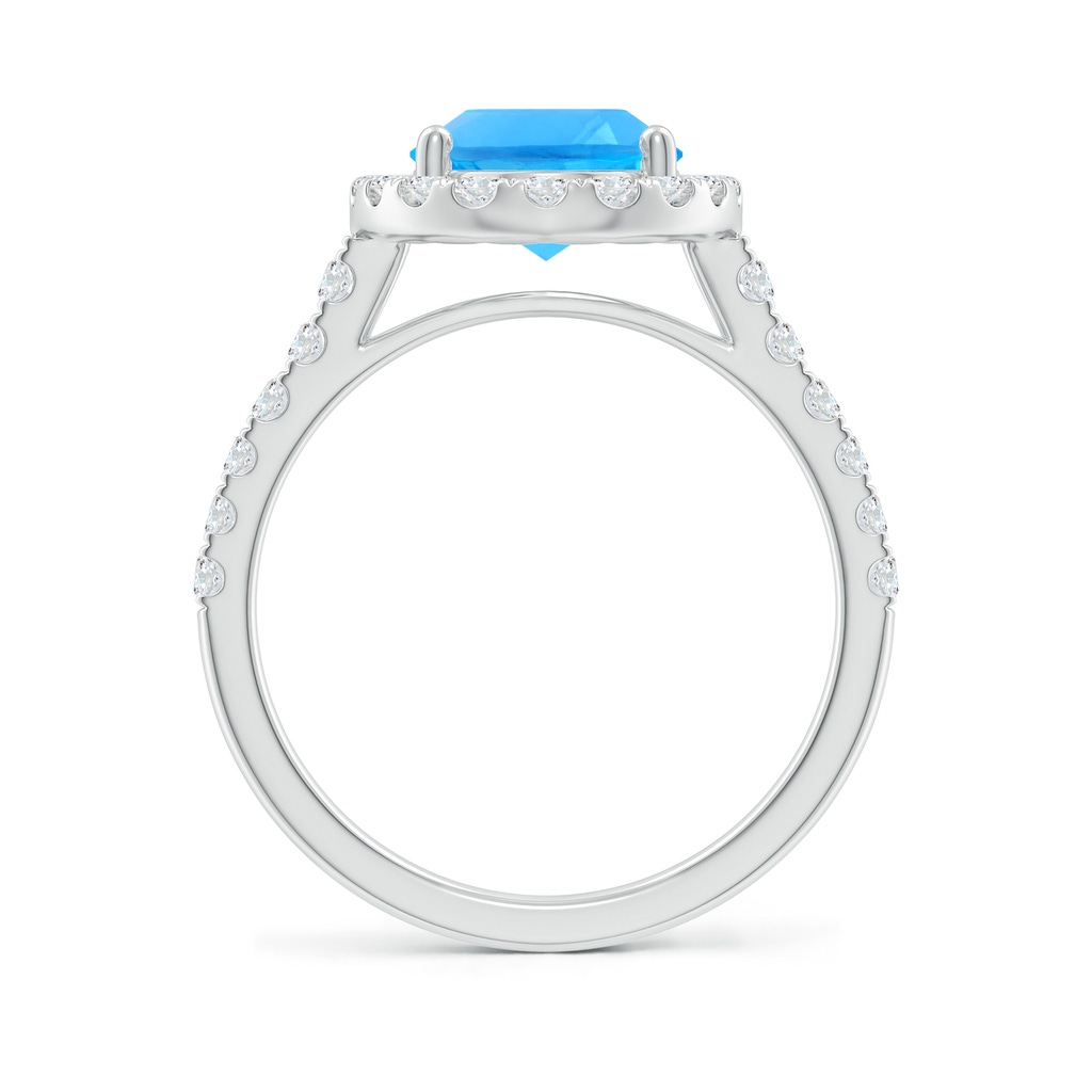 10x8mm AAAA Prong-Set Oval Swiss Blue Topaz Halo Ring with Diamonds in P950 Platinum - side 199