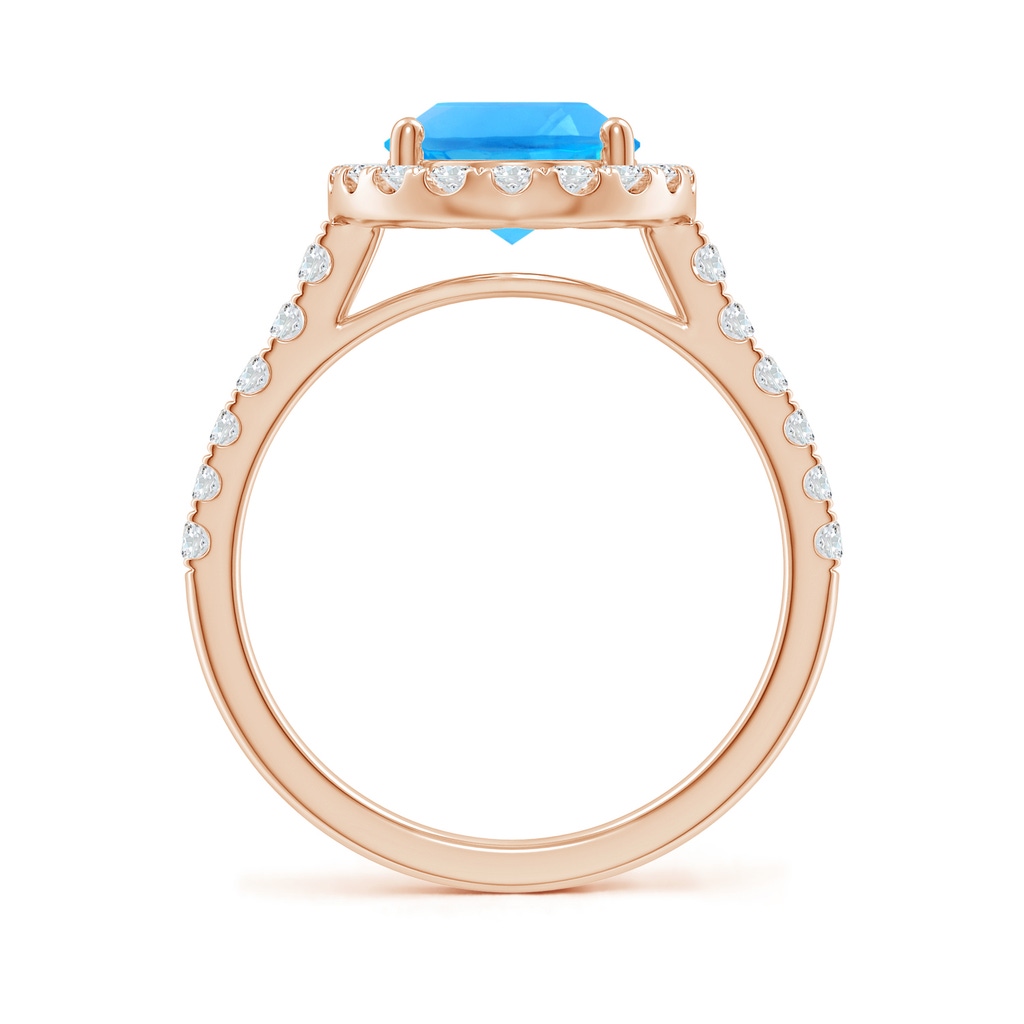 10x8mm AAAA Prong-Set Oval Swiss Blue Topaz Halo Ring with Diamonds in Rose Gold - side 199