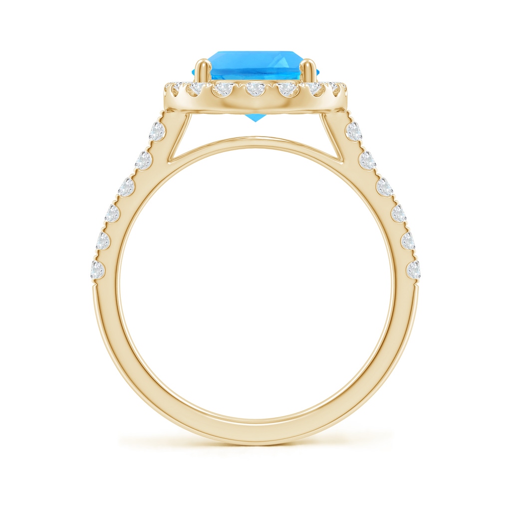 10x8mm AAAA Prong-Set Oval Swiss Blue Topaz Halo Ring with Diamonds in Yellow Gold - side 199