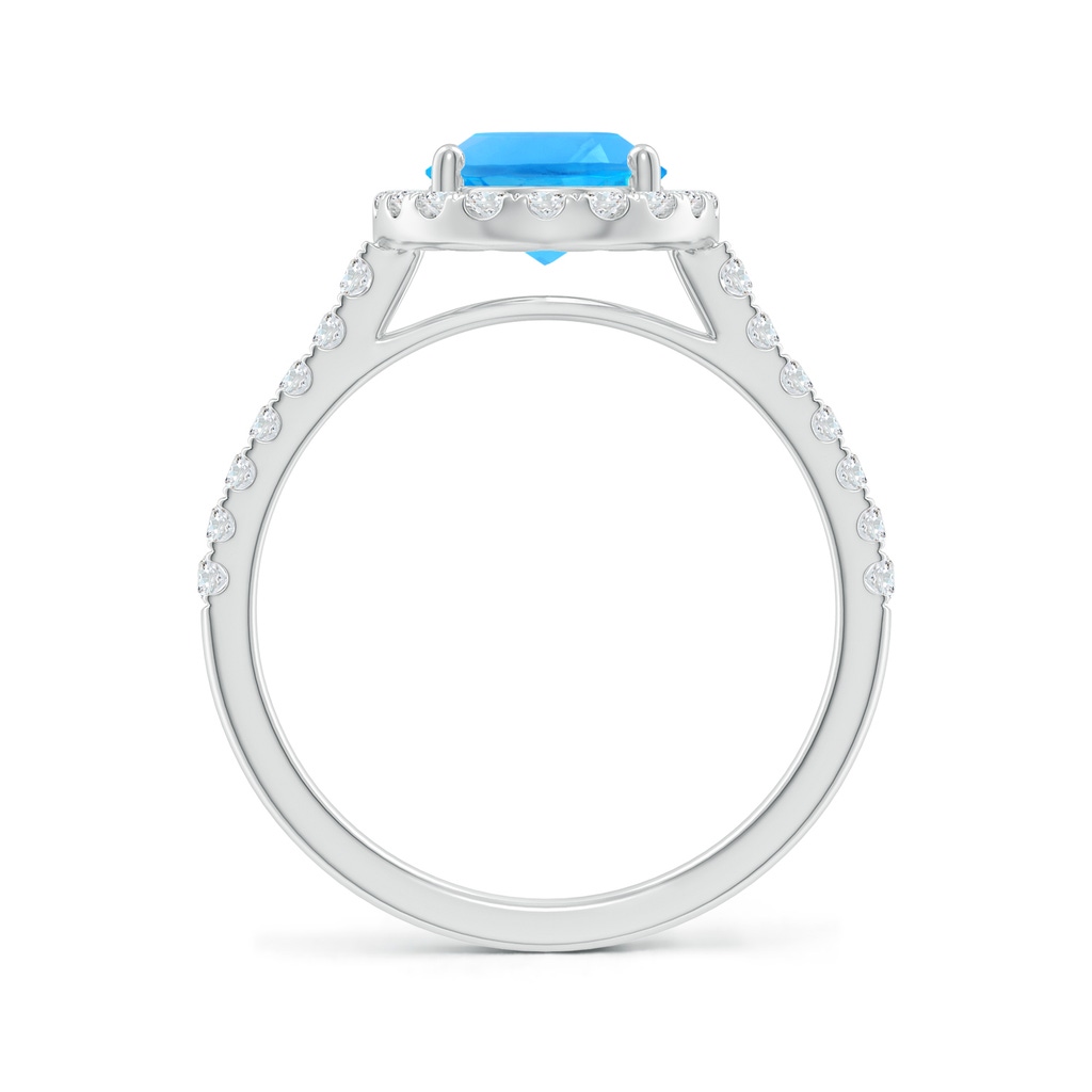 9x7mm AAAA Prong-Set Oval Swiss Blue Topaz Halo Ring with Diamonds in White Gold - side 199