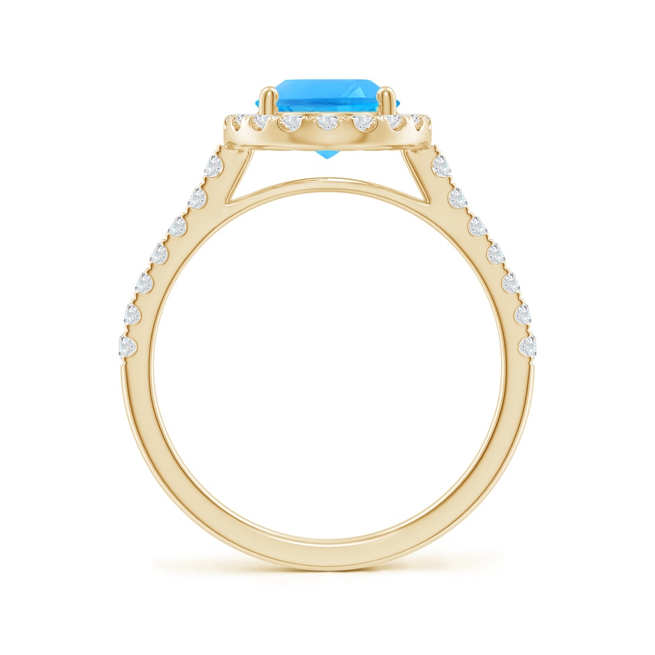 9x7mm AAAA Prong-Set Oval Swiss Blue Topaz Halo Ring with Diamonds in Yellow Gold side 199