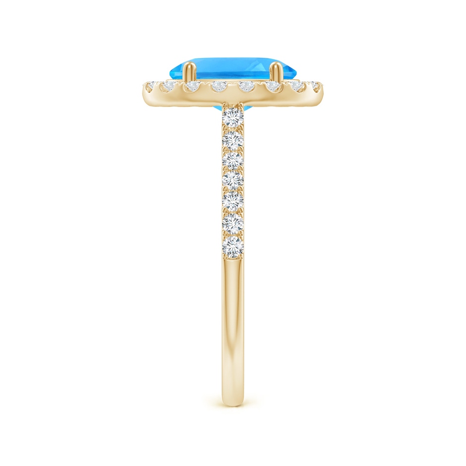 9x7mm AAAA Prong-Set Oval Swiss Blue Topaz Halo Ring with Diamonds in Yellow Gold side 299