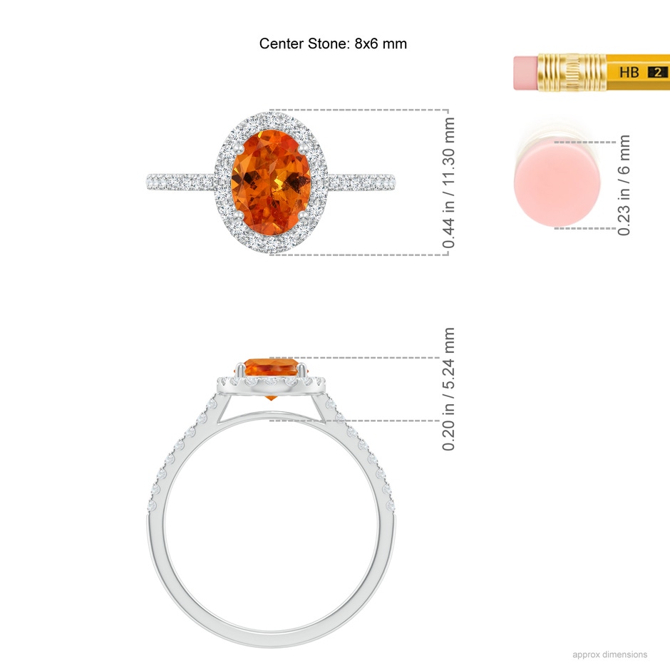 8x6mm AAA Double Claw-Set Oval Spessartite Halo Ring with Diamonds in White Gold ruler